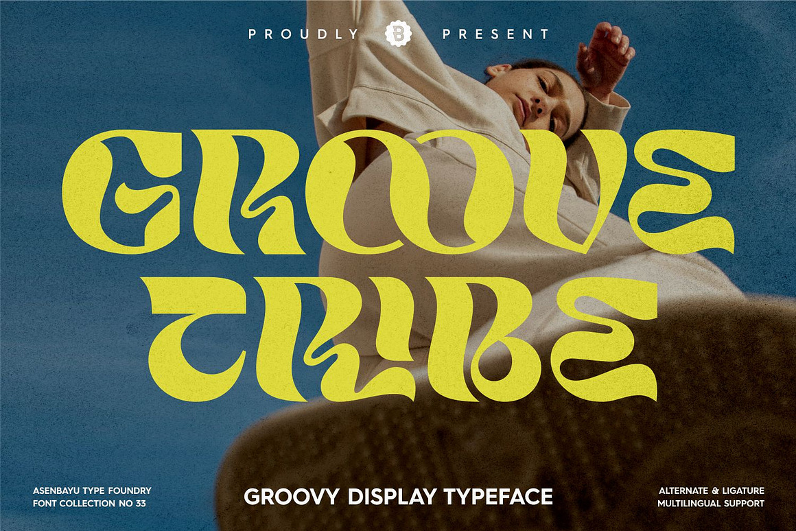 时尚复古扭曲酸性海报杂志标签徽标LOGO设计PSAI英文字体安装包 Groove Tribe Font 设计素材 sucaiwan.com