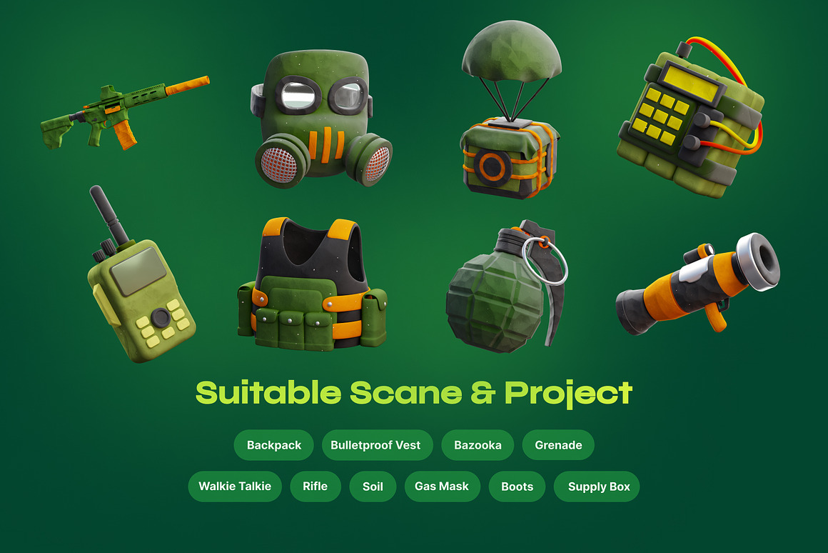 20款卡通创意陆军军事装备3D插图图标Icons设计素材Blender/PNG格式 Army 3D Icon 图标素材 sucaiwan.com