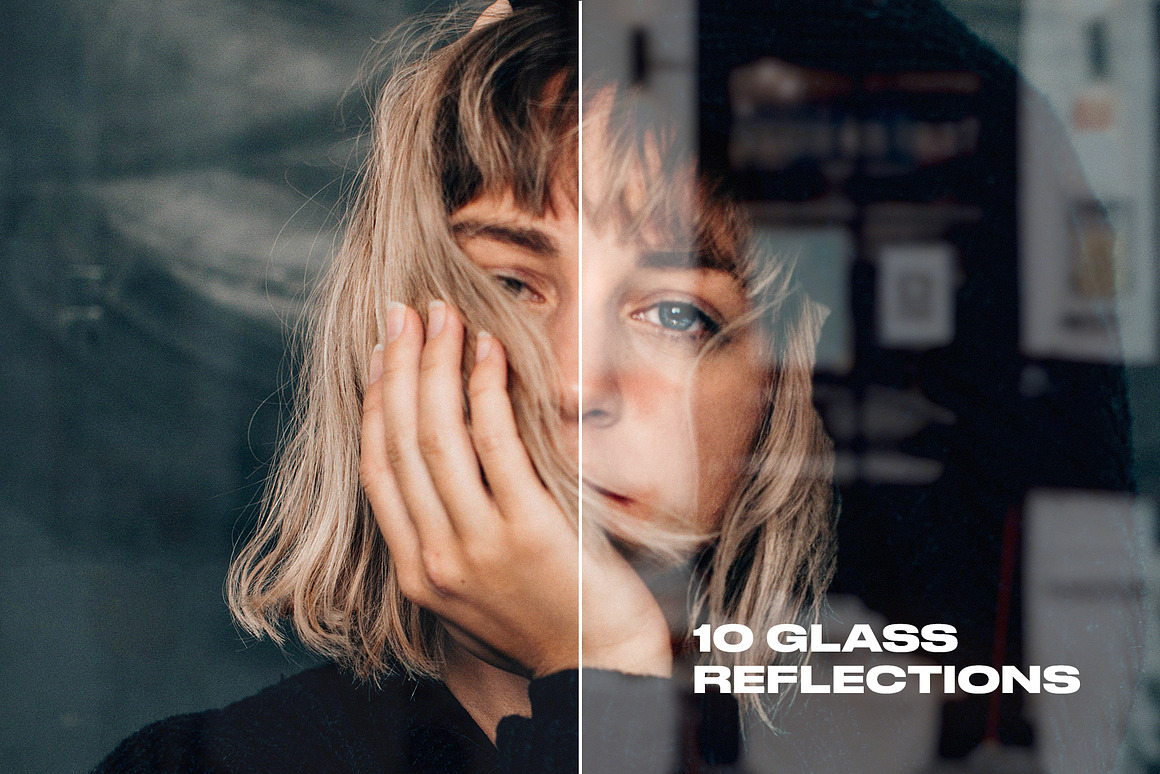 逼真玻璃反射光照片叠加效果PS修图特效滤镜插件样机模板设计素材 Glass Reflection Effect 插件预设 sucaiwan.com