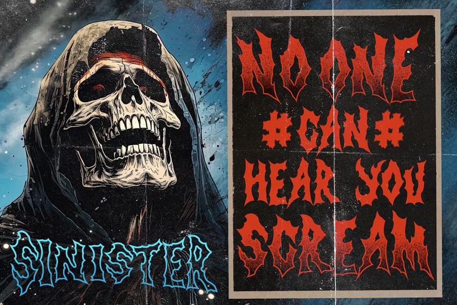 时尚复古金属品牌海报电影徽标设计y2k装饰英文字体安装包 Strange Mystery Horror Metal Display Font 设计素材 第5张-素材湾丨精选海外优质设计素材资源 时尚复古金属品牌海报电影徽标设计y2k装饰英文字体安装包 Strange Mystery Horror Metal Display Font 设计素材 sucaiwan.com