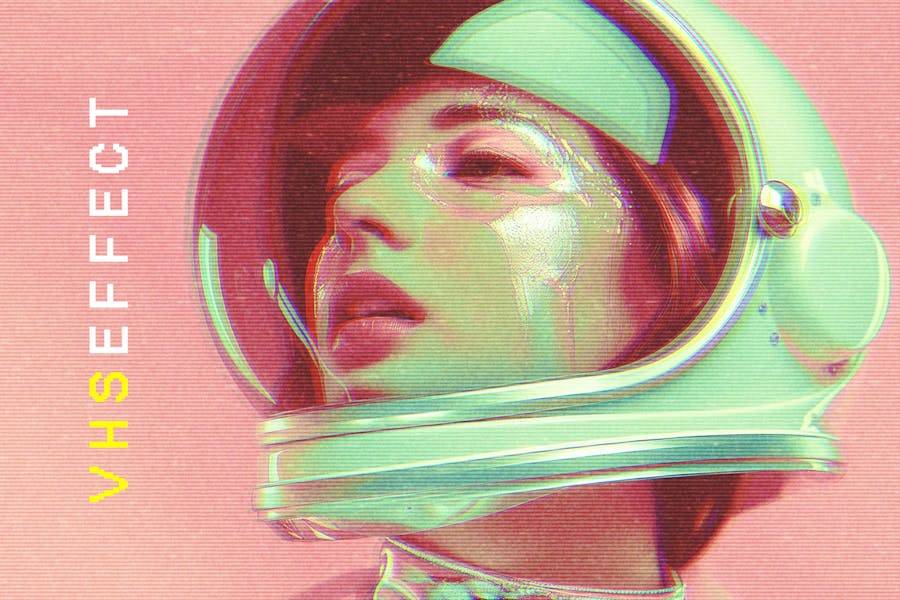 80年代复古VHS信号故障模拟照片效果PS特效滤镜插件样机模板 Retro VHS Photo Effect 插件预设 sucaiwan.com