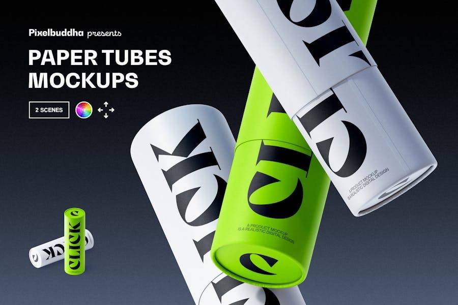 时尚牛皮纸产品包装纸管纸筒设计展示效果图PS贴图样机模板 Paper Tube Mockups 样机素材 sucaiwan.com