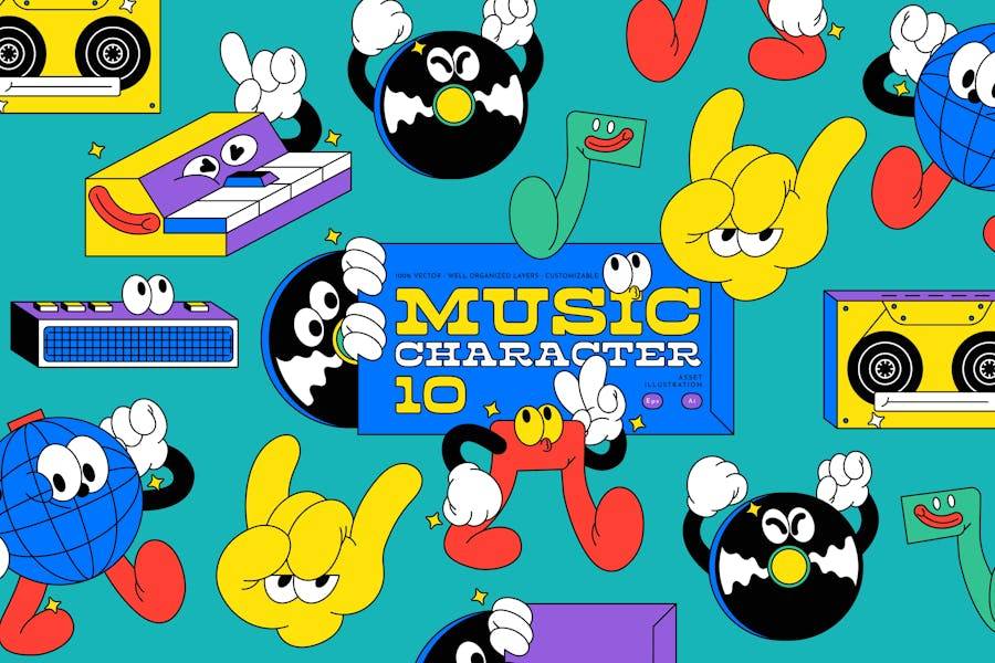 蓝色拟人化卡通手绘音乐人物插画AI矢量设计素材套装 Blue Hand Drawn Music Character Illustration Set 图片素材 第1张-素材湾丨精选海外优质设计素材资源 蓝色拟人化卡通手绘音乐人物插画AI矢量设计素材套装 Blue Hand Drawn Music Character Illustration Set 图片素材 sucaiwan.com