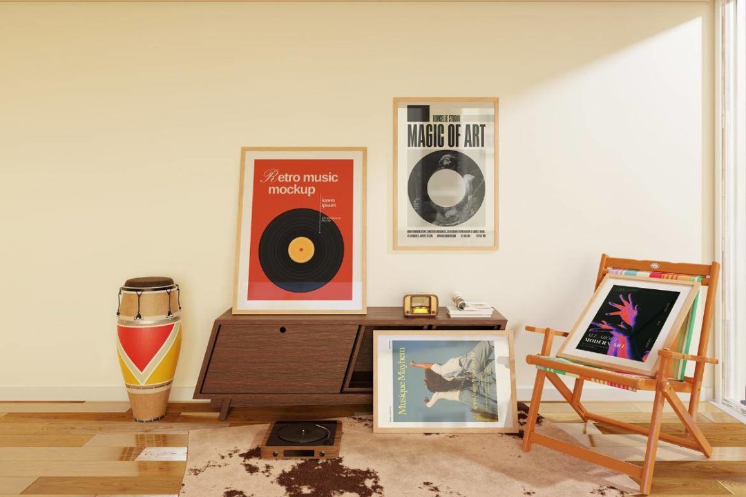 8款优雅室内场景海报艺术品挂画设计相框框架展示效果图PS贴图样机模板 Retro Frame Mockup Scene 样机素材 sucaiwan.com