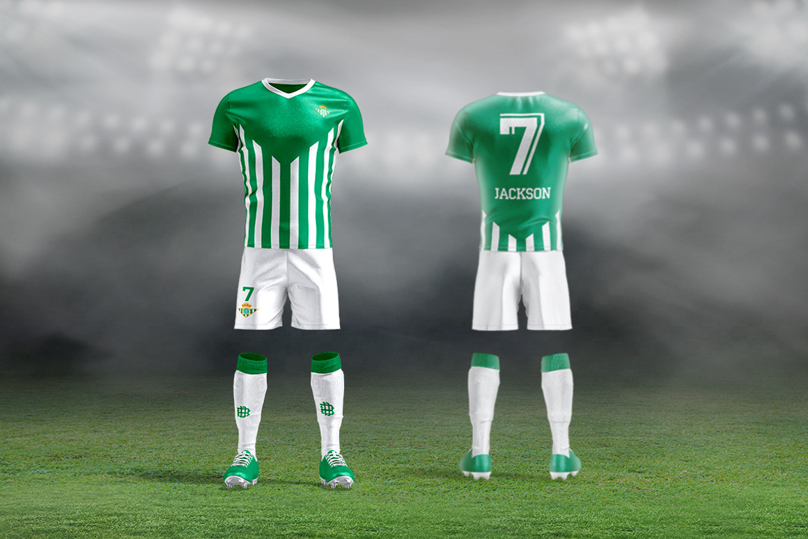 逼真3D立体足球队服球服服装设计展示效果图PS贴图样机模板素材 Soccer Kit Animated Mockup 样机素材 sucaiwan.com