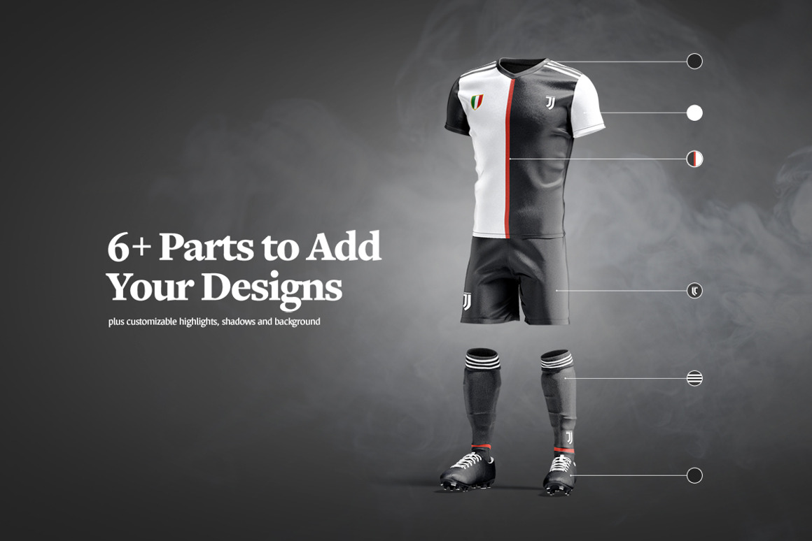 逼真3D立体足球队服球服服装设计展示效果图PS贴图样机模板素材 Soccer Kit Animated Mockup 样机素材 sucaiwan.com