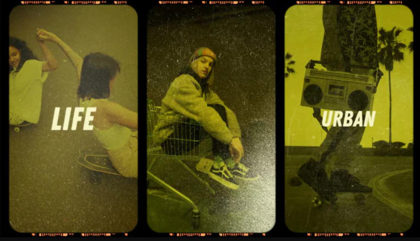 AE模板：抖音小红书竖屏胶片边框垃圾摇滚开场片头模板 , sucaiwan.com