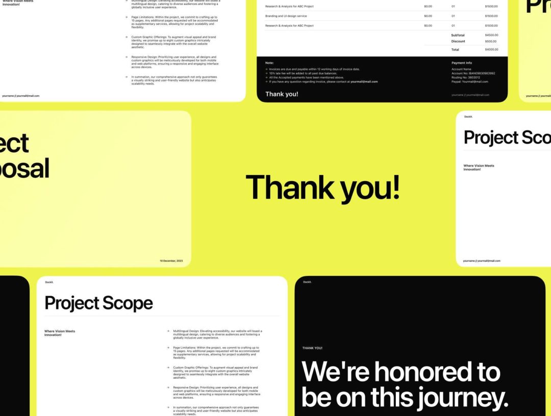 19页现代极简公司介绍项目提案演示文稿板式设计figma模板套件素材 Dockit | The Ultimate Freelancer document Kit APP UI sucaiwan.com