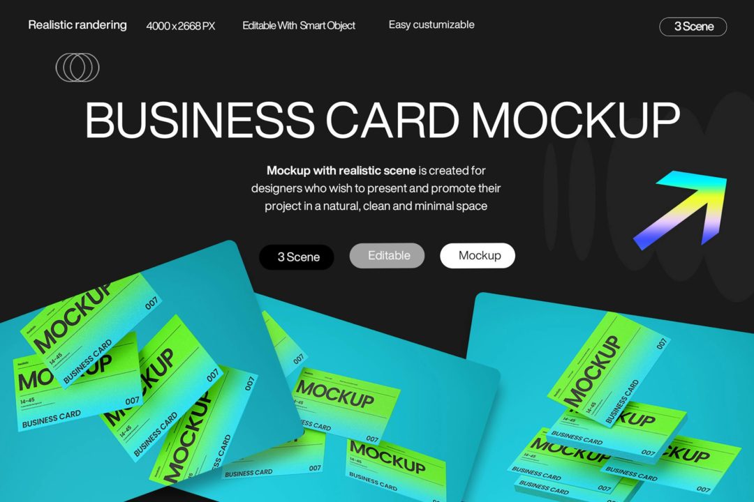 时尚悬浮商务名片卡片logo品牌vi设计展示贴图psd样机模板素材 Modern Gradient Business Card Mockup Template 样机素材 sucaiwan.com