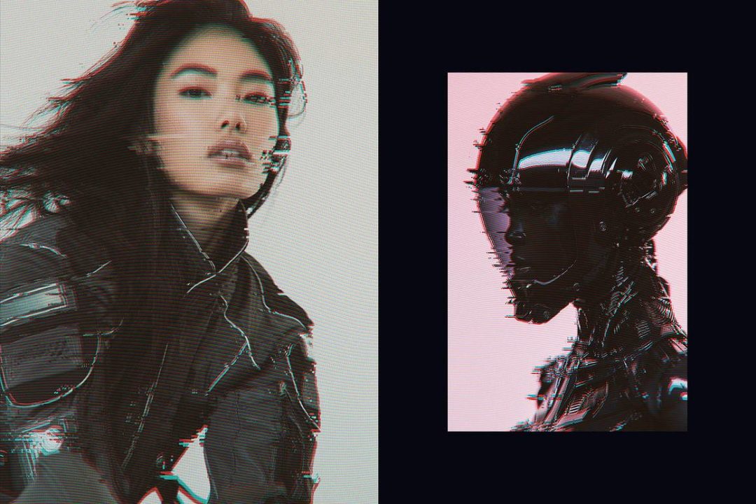潮流复古vhs信号故障模拟扭曲毛刺照片效果ps特效滤镜插件样机模板 Glitching Photo Effect 插件预设 sucaiwan.com