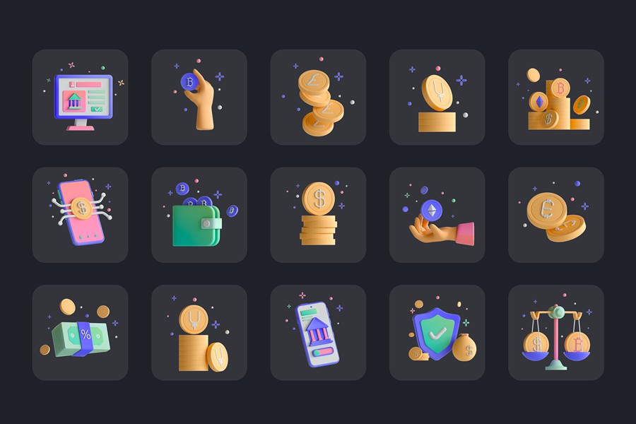 30款高级加密虚拟数字货币金融3d插图图标icons设计png/c4d/psd/fig格式素材 30 3D Icons Illustration Digital Currency 图标素材 sucaiwan.com
