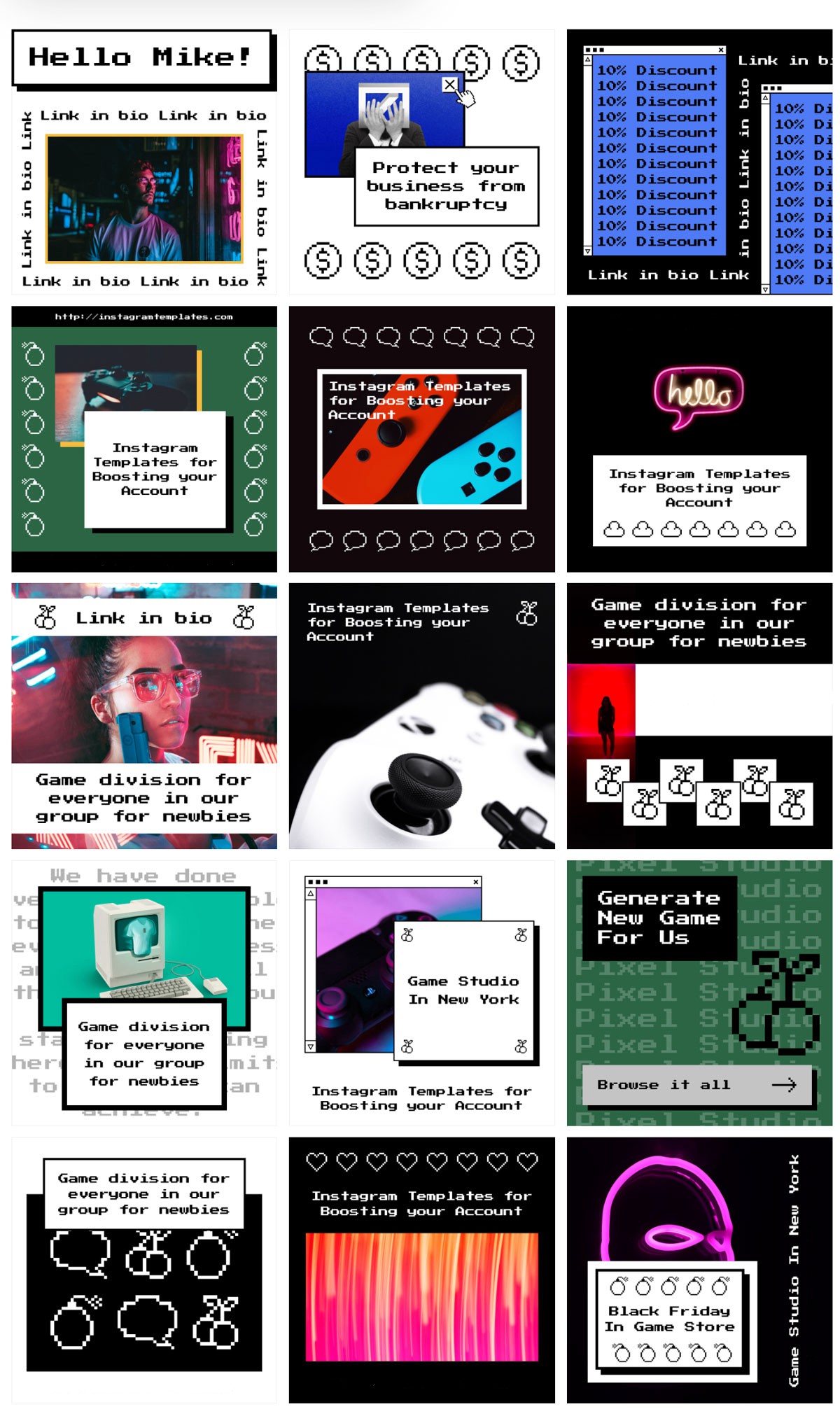 Craftwork 复古8it像素风格怀旧氛围竖屏图标按钮文字海报XD/Sketch模板 Electro Instagram Templates 幻灯图表 第6张-素材湾丨精选海外优质设计素材资源 Craftwork 复古8it像素风格怀旧氛围竖屏图标按钮文字海报XD/Sketch模板 Electro Instagram Templates 幻灯图表 sucaiwan.com