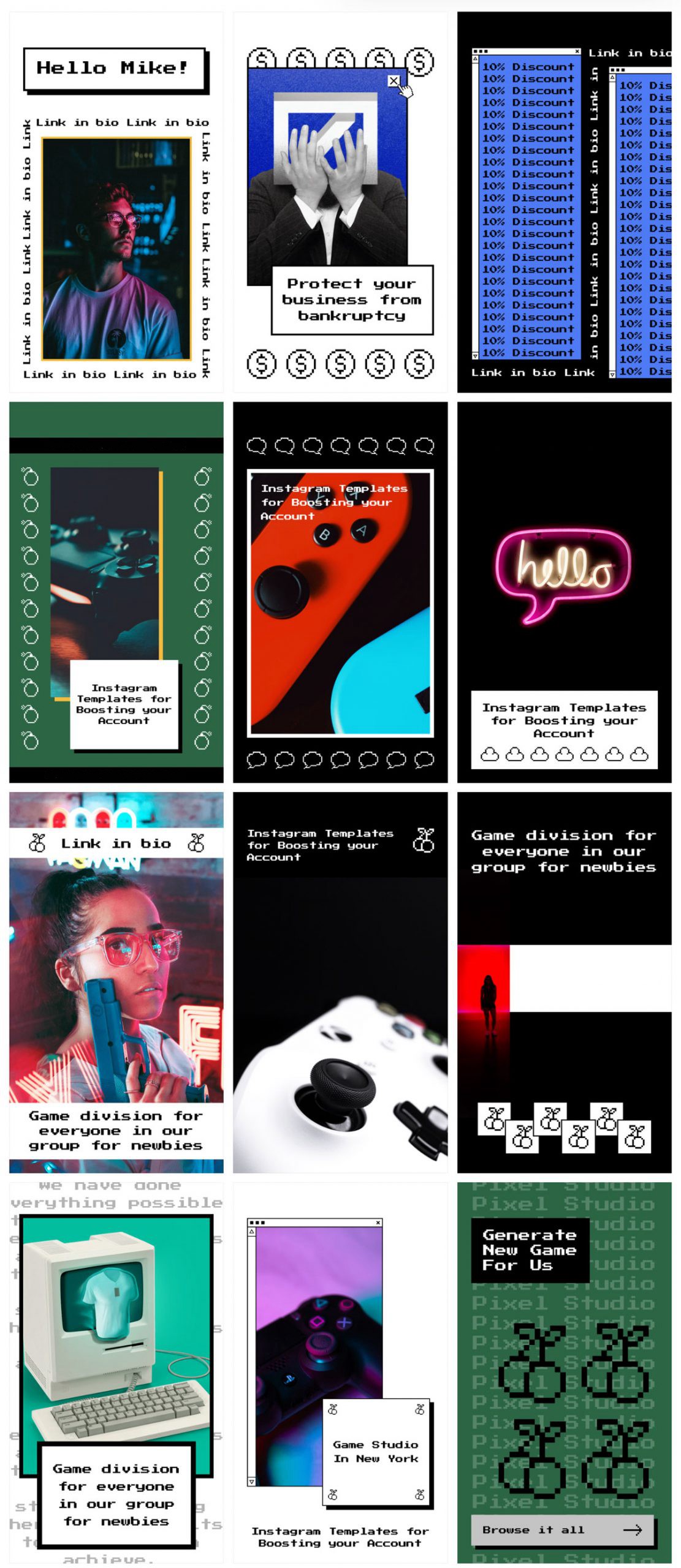 Craftwork 复古8it像素风格怀旧氛围竖屏图标按钮文字海报XD/Sketch模板 Electro Instagram Templates 幻灯图表 第8张-素材湾丨精选海外优质设计素材资源 Craftwork 复古8it像素风格怀旧氛围竖屏图标按钮文字海报XD/Sketch模板 Electro Instagram Templates 幻灯图表 sucaiwan.com