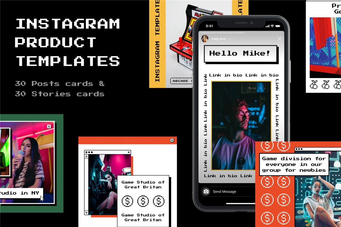 Craftwork 复古8it像素风格怀旧氛围竖屏图标按钮文字海报XD/Sketch模板 Electro Instagram Templates 幻灯图表 第1张-素材湾丨精选海外优质设计素材资源 Craftwork 复古8it像素风格怀旧氛围竖屏图标按钮文字海报XD/Sketch模板 Electro Instagram Templates 幻灯图表 sucaiwan.com
