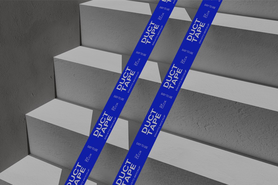 工业风产品快递打包管状塑料胶带logo贴图效果图ps展示样机模板 Duct Tape Mockup | Blue 样机素材 sucaiwan.com