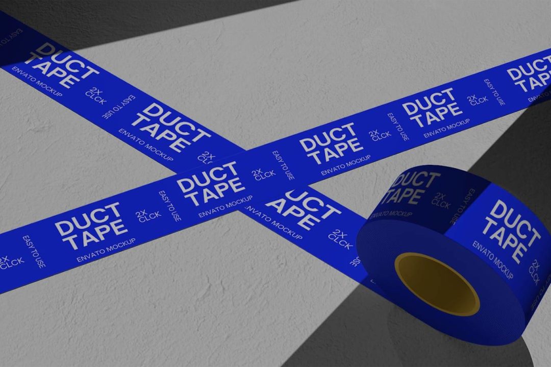 工业风产品快递打包管状塑料胶带logo贴图效果图ps展示样机模板 Duct Tape Mockup | Blue 样机素材 sucaiwan.com