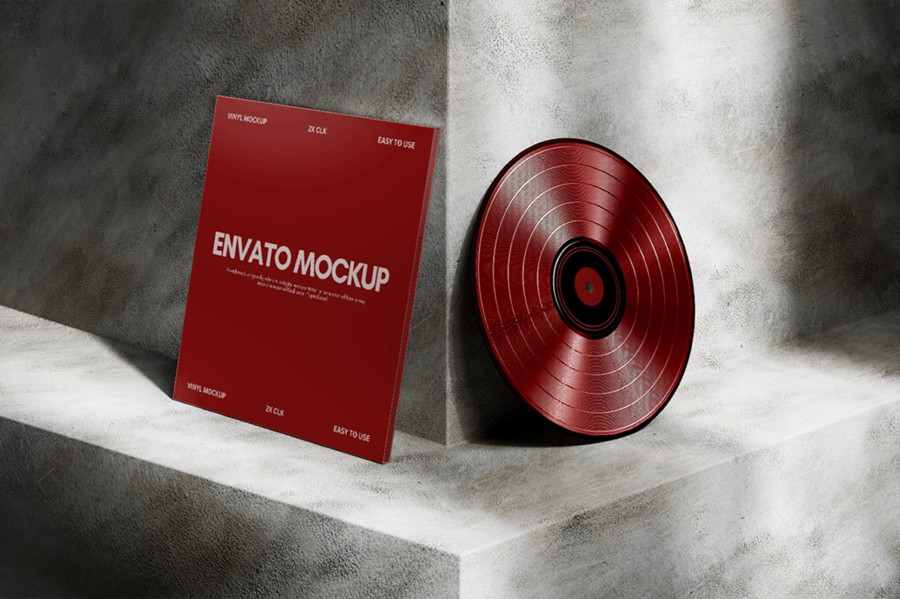 工业风混凝土背景黑胶唱片包装袋包装盒设计展示效果图ps贴图样机模板 Vinyl Mockup 样机素材 第4张-素材湾丨精选海外优质设计素材资源 工业风混凝土背景黑胶唱片包装袋包装盒设计展示效果图ps贴图样机模板 Vinyl Mockup 样机素材 sucaiwan.com