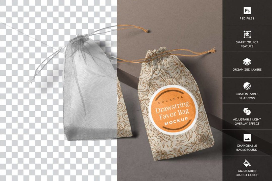 精致欧根纱抽绳福袋布袋包装袋设计展示效果图ps贴图样机模板 Organza Drawstring Favor Bag Mockup 样机素材 第2张-素材湾丨精选海外优质设计素材资源 精致欧根纱抽绳福袋布袋包装袋设计展示效果图ps贴图样机模板 Organza Drawstring Favor Bag Mockup 样机素材 sucaiwan.com