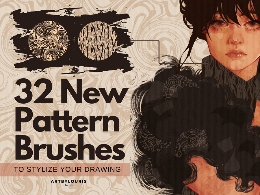 32款复古花卉几何图案艺术绘画效果procreate笔刷画笔素材 32 Pattern Brushes for Procreate 笔刷资源 sucaiwan.com