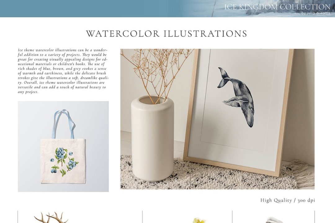 32款时尚海洋动物蓝莓花卉手绘水彩画png免抠图设计素材 Winter Watercolor Illustrations Clip Art 图片素材 sucaiwan.com