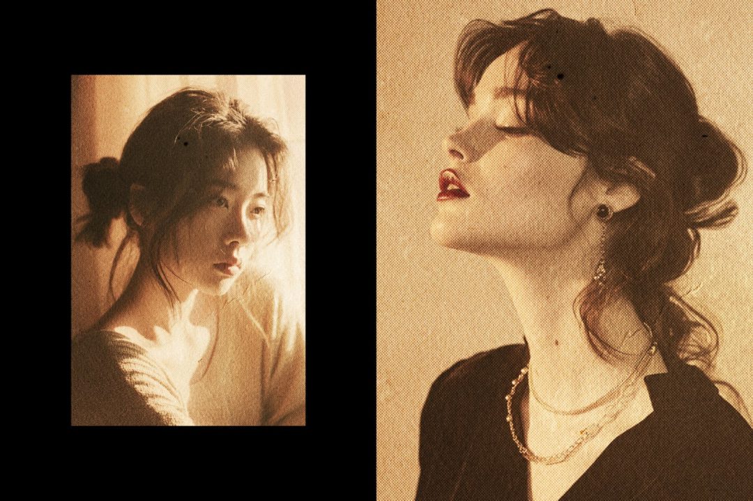 60年代复古棕色半色调人像照片效果ps特效滤镜插件样机 Retro Sepia Photo Effect 插件预设 sucaiwan.com