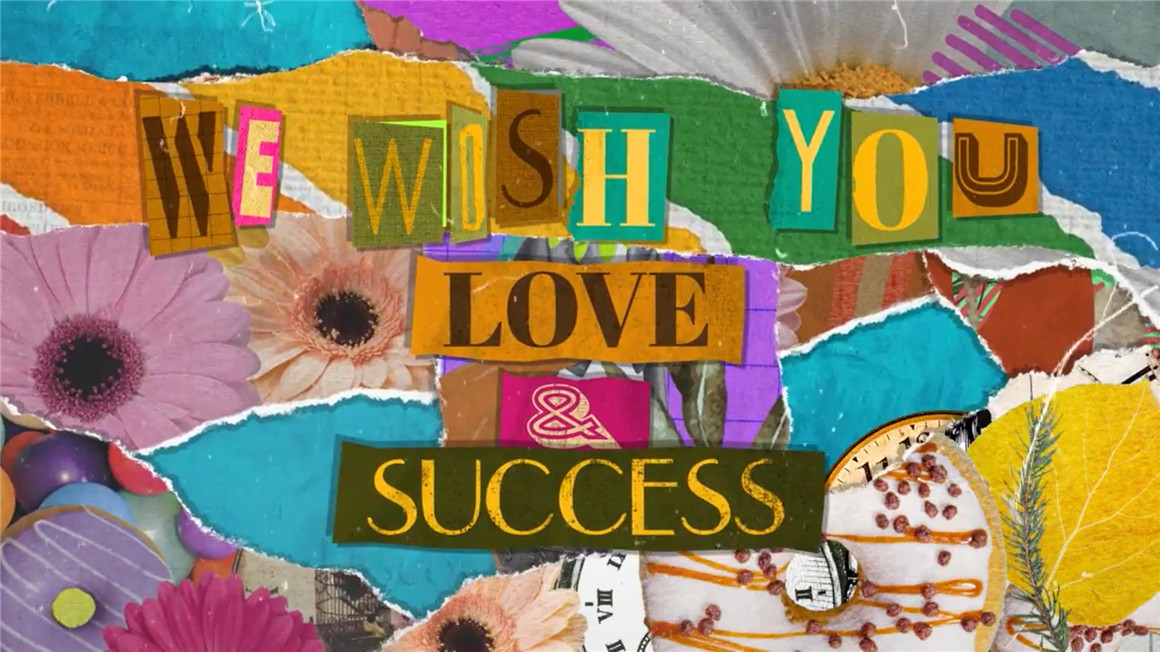 AE模板：2024趣味新年复古拼贴艺术字母花卉动物面孔报纸剪纸画元素包 New Year Collage Opener 影视音频 sucaiwan.com