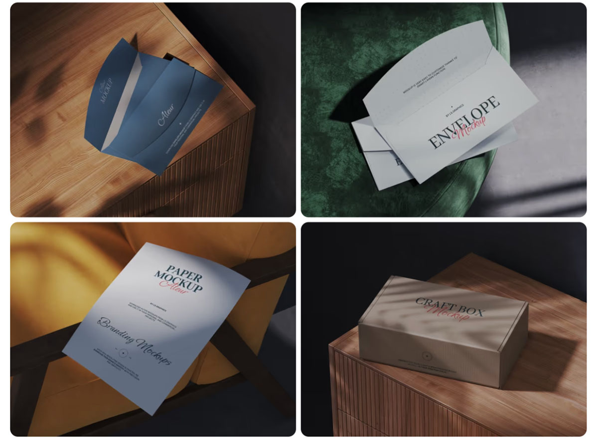 16款时尚品牌vi设计画册海报信封手提袋卡片展示ps贴图样机模板 Ateur: Branding Mockups 样机素材 sucaiwan.com