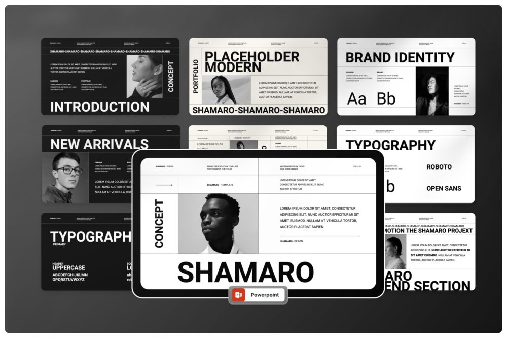 现代时尚品牌摄影作品集演示文稿设计模版 Shamaro – Photography Portfolio Powerpoint+Keynote 幻灯图表 第1张-素材湾丨精选海外优质设计素材资源 现代时尚品牌摄影作品集演示文稿设计模版 Shamaro – Photography Portfolio Powerpoint+Keynote 幻灯图表 sucaiwan.com