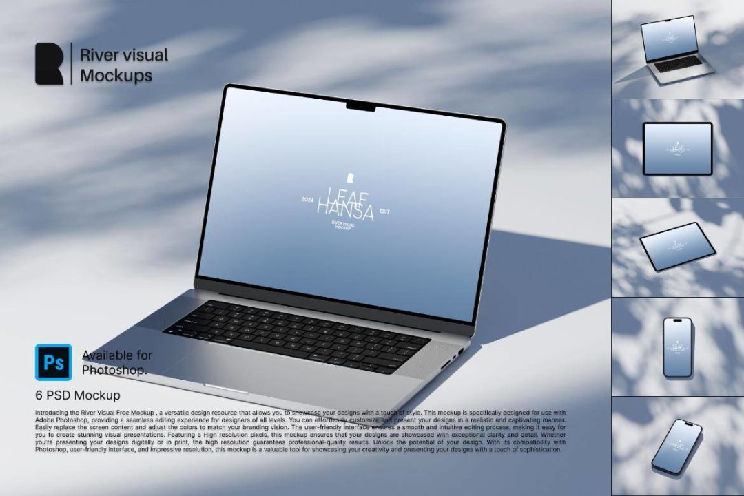 6款逼真苹果MacBook电脑iPad平板iPhone手机展示Ps贴图样机模板素材 Device Mockup – Leafhansa Series 样机素材 sucaiwan.com