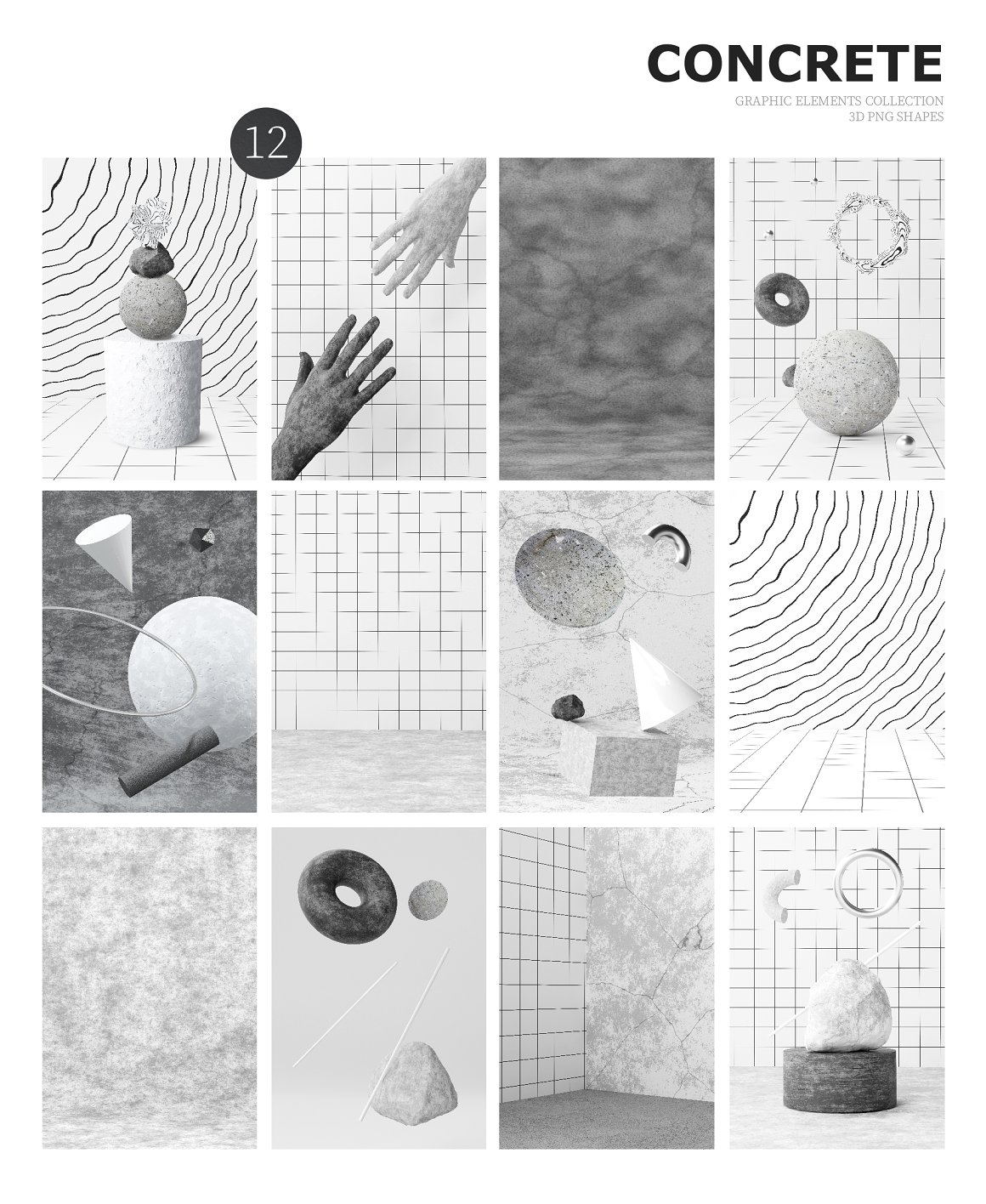 80 个野兽派风格黑白3D几何雕塑设计素材大集合 Concrete Brutal 3D Shapes graphics 图片素材 第2张-素材湾丨精选海外优质设计素材资源 80 个野兽派风格黑白3D几何雕塑设计素材大集合 Concrete Brutal 3D Shapes graphics 图片素材 sucaiwan.com