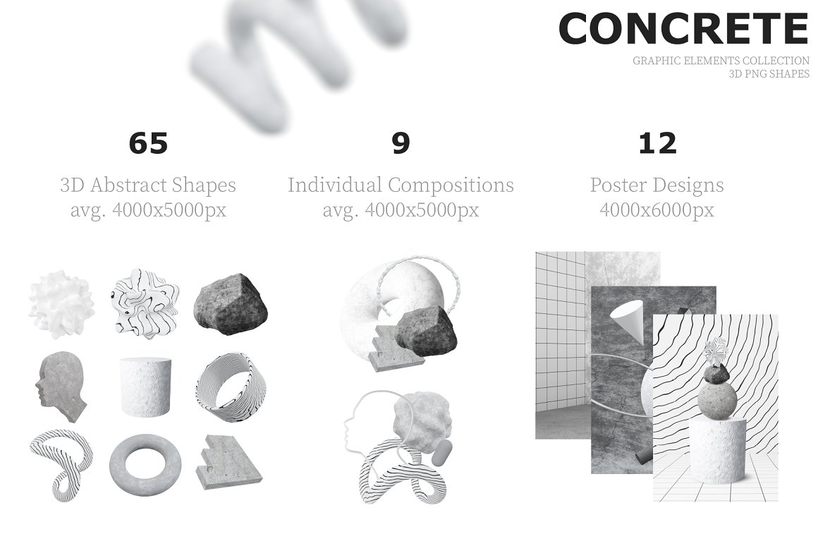 80 个野兽派风格黑白3D几何雕塑设计素材大集合 Concrete Brutal 3D Shapes graphics 图片素材 第6张-素材湾丨精选海外优质设计素材资源 80 个野兽派风格黑白3D几何雕塑设计素材大集合 Concrete Brutal 3D Shapes graphics 图片素材 sucaiwan.com