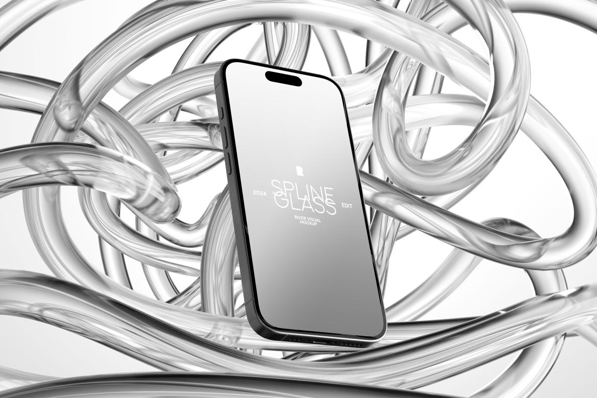 未来科幻玻璃背景苹果iPhone手机MacBook电脑iPad平板Ps展示贴图样机模板 Device Mockup – Spline Glass Series 样机素材 sucaiwan.com