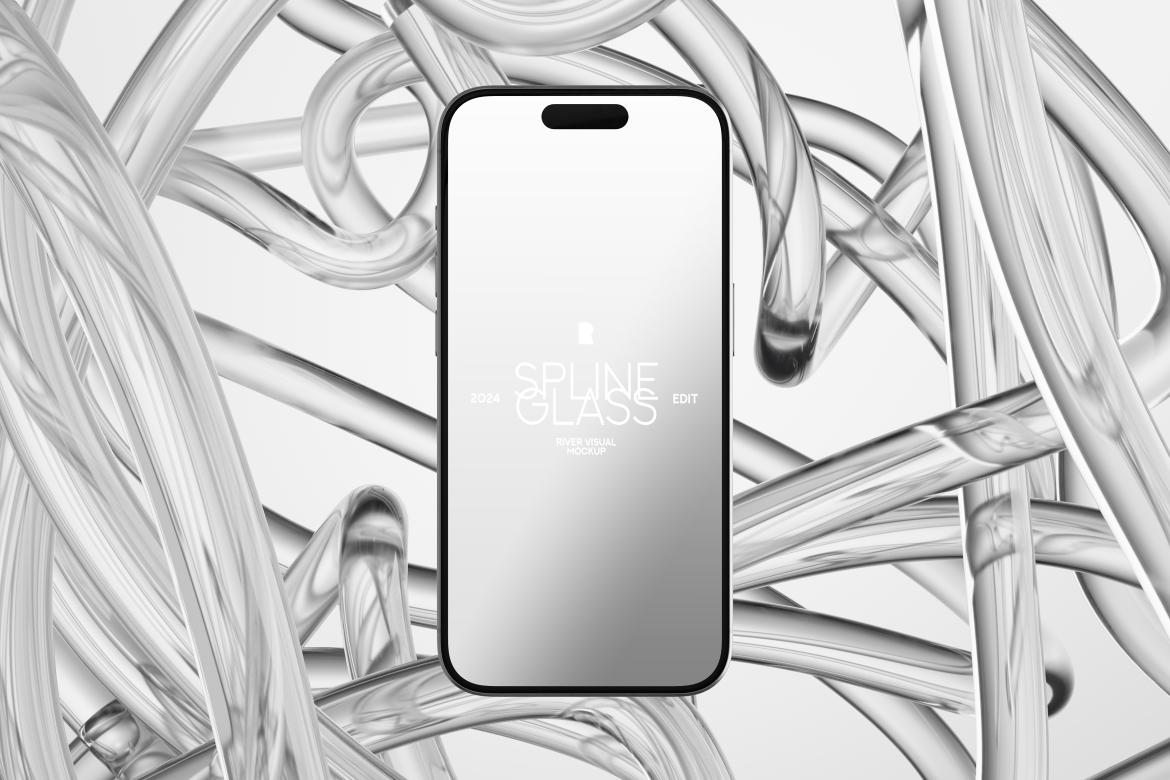 未来科幻玻璃背景苹果iPhone手机MacBook电脑iPad平板Ps展示贴图样机模板 Device Mockup – Spline Glass Series 样机素材 sucaiwan.com