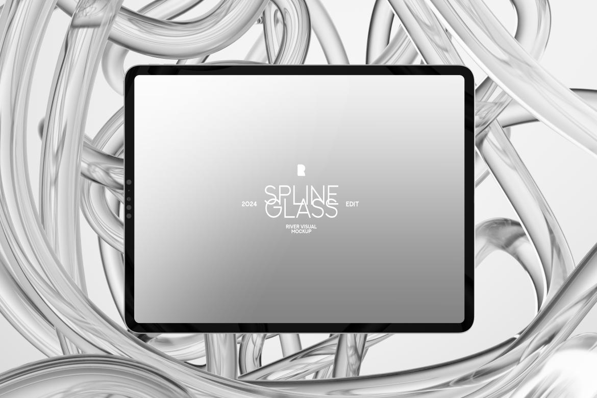 未来科幻玻璃背景苹果iPhone手机MacBook电脑iPad平板Ps展示贴图样机模板 Device Mockup – Spline Glass Series 样机素材 sucaiwan.com