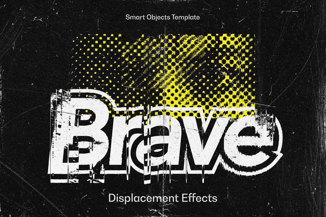 故障扭曲错位波点半色调海报标题logo设计ps特效滤镜样机模板素材 Distortion Ink Text Effect 插件预设 sucaiwan.com