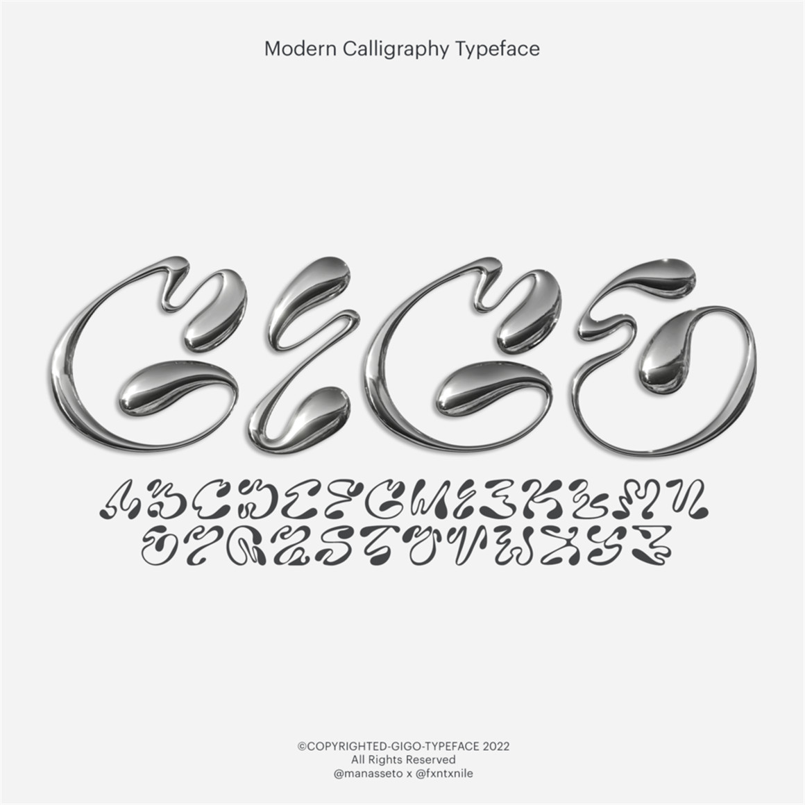 复古Y2K抽象液体流体实验性先锋海报标题logo徽标设计排版装饰西文字体Gigo Type 设计素材 sucaiwan.com