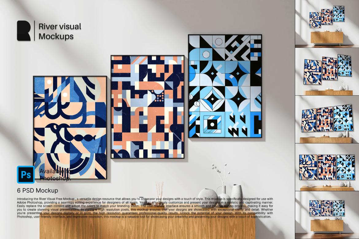 6款时尚室内海报艺术品挂画设计相框展示贴图PSD样机模板素材 Posters Frame Mockup – Alanca Series 样机素材 sucaiwan.com