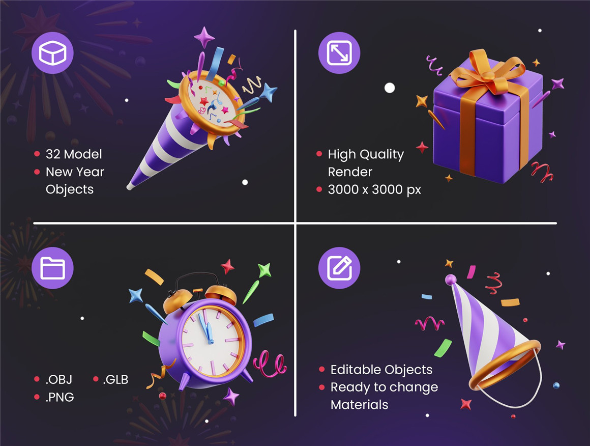 趣味卡通3D新年节日生日派对庆典插图插画PNG免抠图片+3D素材 New Year Party 3D Icons 图标素材 第2张-素材湾丨精选海外优质设计素材资源 趣味卡通3D新年节日生日派对庆典插图插画PNG免抠图片+3D素材 New Year Party 3D Icons 图标素材 sucaiwan.com