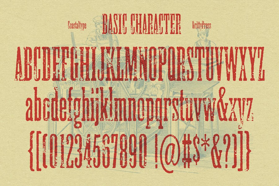 英文字体:80年代复古磨损粗糙印刷打印衬线英文标题logo排版装饰字体 GrittyPress , 第3张-素材湾丨精选海外优质设计素材资源 英文字体:80年代复古磨损粗糙印刷打印衬线英文标题logo排版装饰字体 GrittyPress , sucaiwan.com