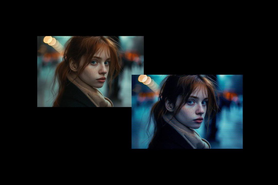 电影美学crt模拟条纹效果照片人像ps修图特效样机模板素材 Cinematic Film Photo Effect 插件预设 sucaiwan.com