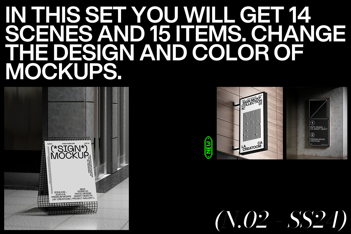 高级工业风VI品牌设计店招招牌导视海报架灯箱展示效果图Ps样机素材 S-Signs mockups 样机素材 sucaiwan.com