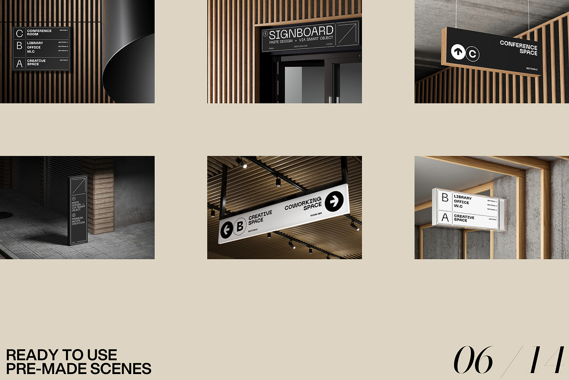 高级工业风VI品牌设计店招招牌导视海报架灯箱展示效果图Ps样机素材 S-Signs mockups 样机素材 sucaiwan.com