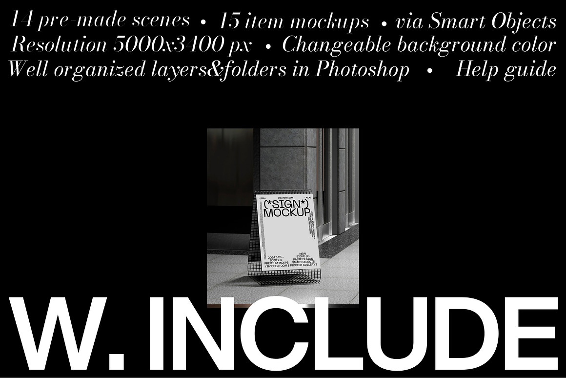 高级工业风VI品牌设计店招招牌导视海报架灯箱展示效果图Ps样机素材 S-Signs mockups 样机素材 sucaiwan.com