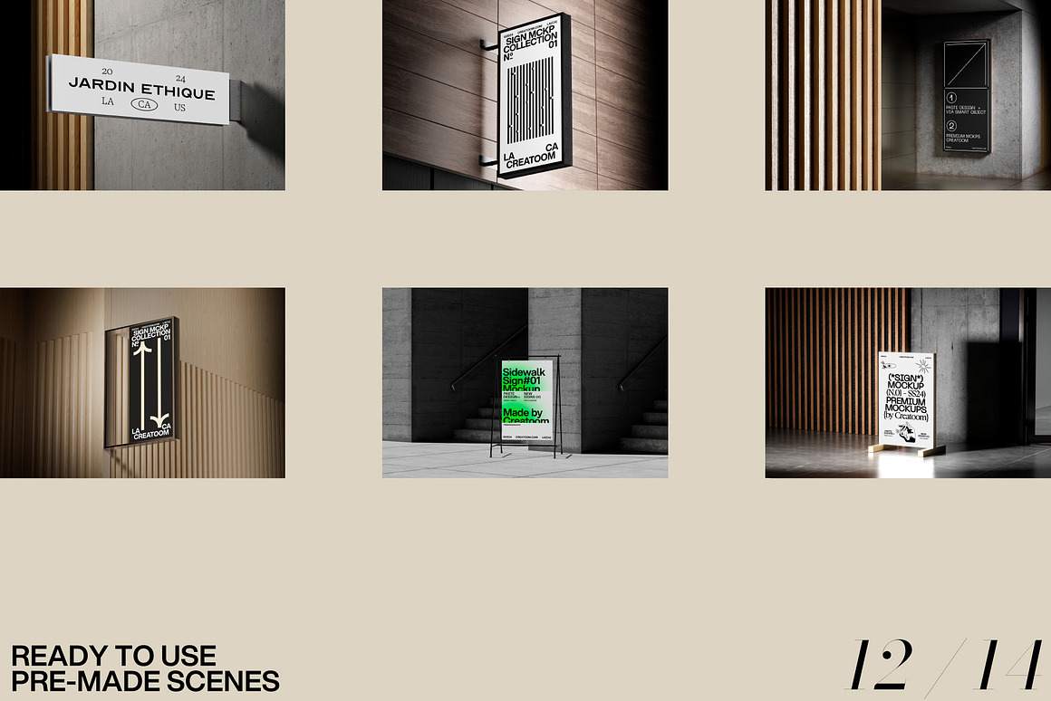 高级工业风VI品牌设计店招招牌导视海报架灯箱展示效果图Ps样机素材 S-Signs mockups 样机素材 sucaiwan.com