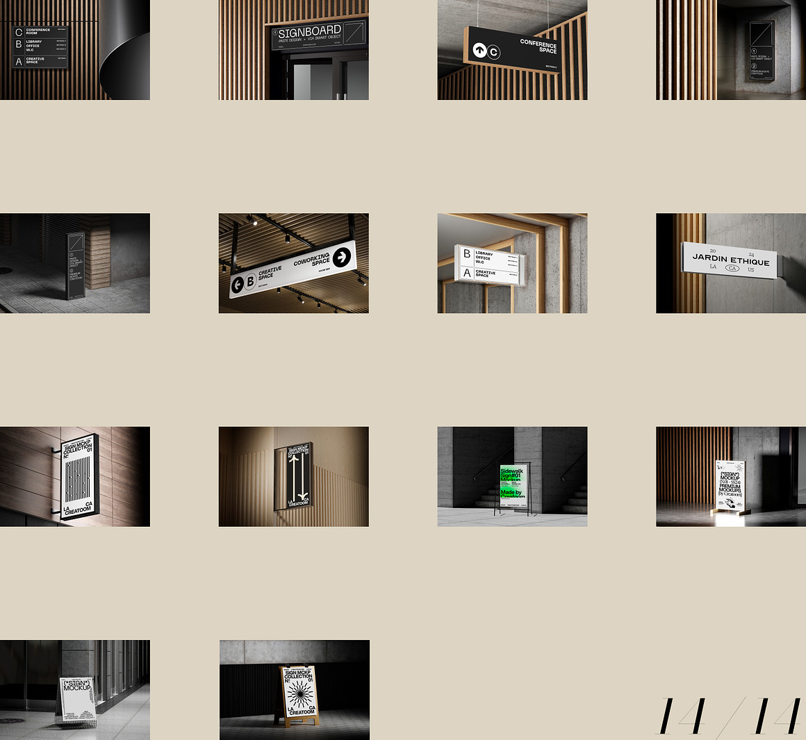 高级工业风VI品牌设计店招招牌导视海报架灯箱展示效果图Ps样机素材 S-Signs mockups 样机素材 sucaiwan.com