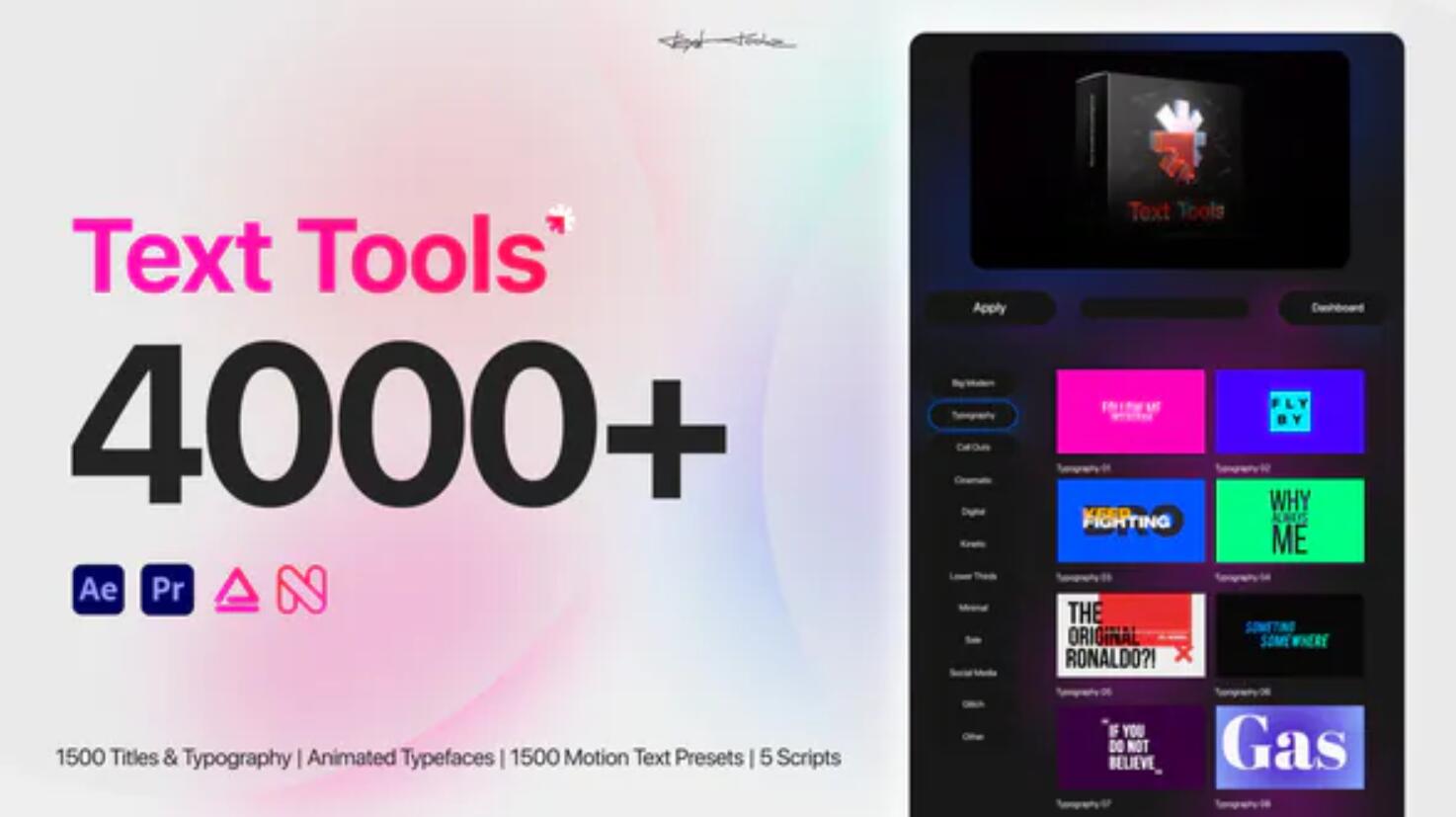 AE插件:4000+超级时尚简约失真动力学海报运动文字排版标题动画预设包 Text Tools – Most Versatile Titles Pack , 第1张-素材湾丨精选海外优质设计素材资源 AE插件:4000+超级时尚简约失真动力学海报运动文字排版标题动画预设包 Text Tools – Most Versatile Titles Pack , sucaiwan.com