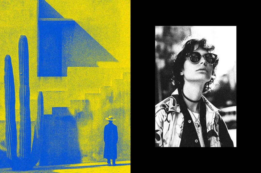 迷幻双色调颗粒纹理照片效果ps特效滤镜插件样机模板素材 Color Grainy Photo Effect 插件预设 sucaiwan.com