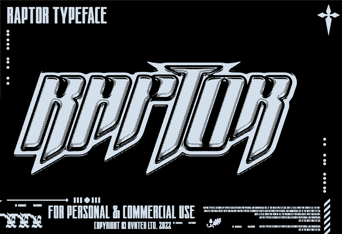 复古Y2K抽象艺术无衬线赛博科技西文装饰排版logo标题字体HVNTER – Raptor Typeface 设计素材 第1张-素材湾丨精选海外优质设计素材资源 复古Y2K抽象艺术无衬线赛博科技西文装饰排版logo标题字体HVNTER – Raptor Typeface 设计素材 sucaiwan.com