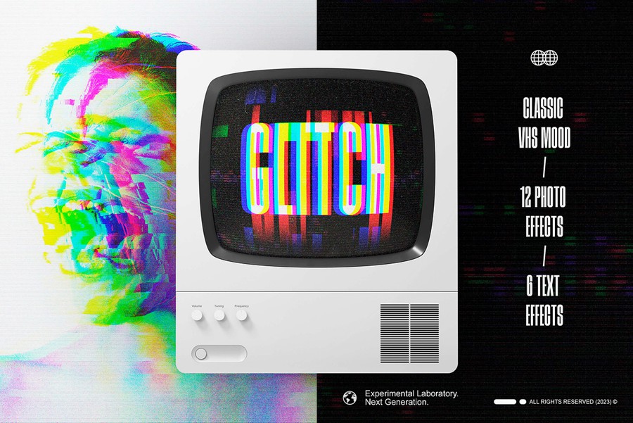 18款新潮故障错位视觉设计美学照片文字字体Ps特效滤镜插件样机模板 Classic Glitch Effects Collection 插件预设 sucaiwan.com