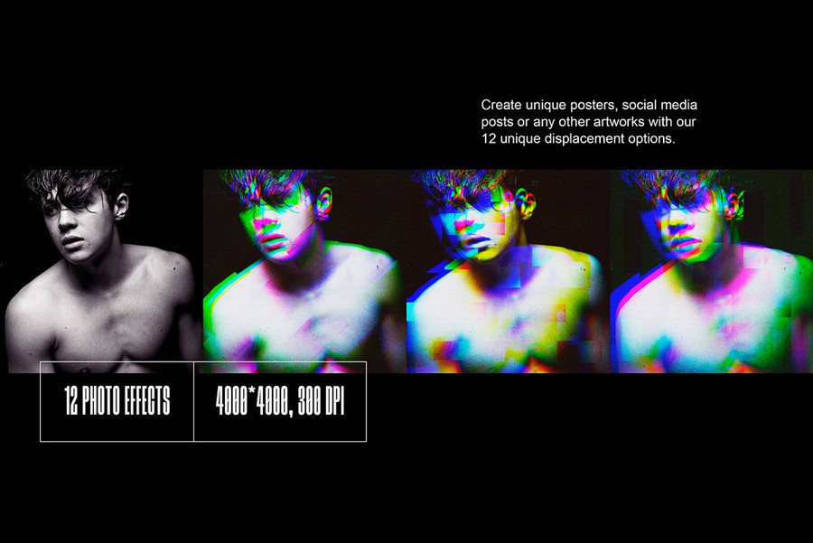 18款新潮故障错位视觉设计美学照片文字字体Ps特效滤镜插件样机模板 Classic Glitch Effects Collection 插件预设 sucaiwan.com